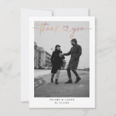 Minimalistisch liefdeshartsscript bruiloft foto bedankkaart (Voorkant)