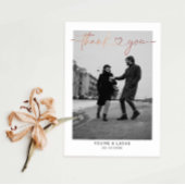 Minimalistisch liefdeshartsscript bruiloft foto bedankkaart