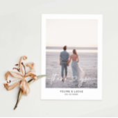 Minimalistisch liefdeshartsscript bruiloft foto bedankkaart