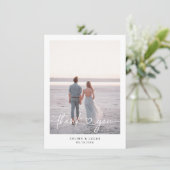 Minimalistisch liefdeshartsscript bruiloft foto bedankkaart (Staand voorkant)