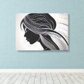 Minimalistisch lijnkunstportret canvas afdruk (Insitu (Houten vloer))