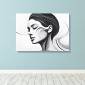 Minimalistisch lijnkunstportret canvas afdruk (Insitu (Houten vloer))