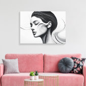Minimalistisch lijnkunstportret canvas afdruk (Insitu (Woonkamer))