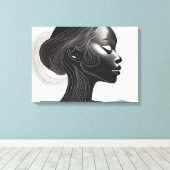 Minimalistisch lijnkunstportret canvas afdruk (Insitu (Houten vloer))