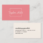 Minimalistisch Lijst met moderne box-roze Visitekaartje (Voorkant / Achterkant)