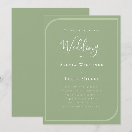 Minimalistisch Lijst Sage Green Wedding Kaart (Voorkant / Achterkant)
