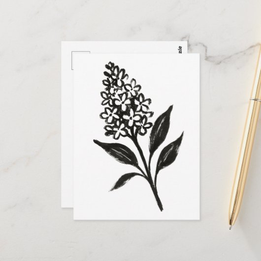 Minimalistisch Lila – Ink Bloom Botanisch Ontwerp Briefkaart (Voorkant / Achterkant in situ)