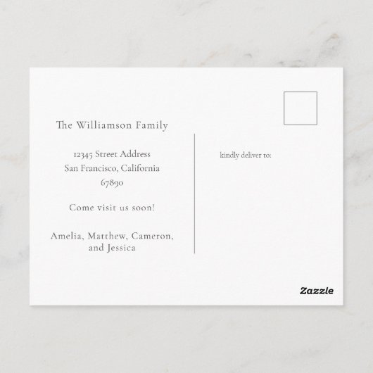 Minimalistisch Lila script We hebben New Home Movi Briefkaart (Achterkant)