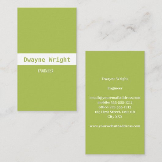 Minimalistisch limoen en wit visitekaartje (Voorkant / Achterkant)