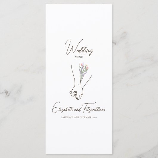 Minimalistisch Line Art-paar met handbloemen Menu (Voorkant)
