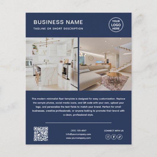 Minimalistisch Logo Foto QR-code Marineblauw Zakel Flyer (Voorkant)