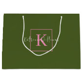 Minimalistisch logo met mosgroen roze monogram groot cadeauzakje (Voorkant)