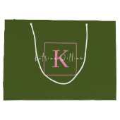 Minimalistisch logo met mosgroen roze monogram groot cadeauzakje (Achterkant)