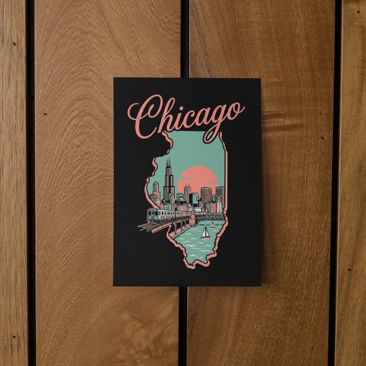 Minimalistisch logo van Chicago Illinois stad Briefkaart