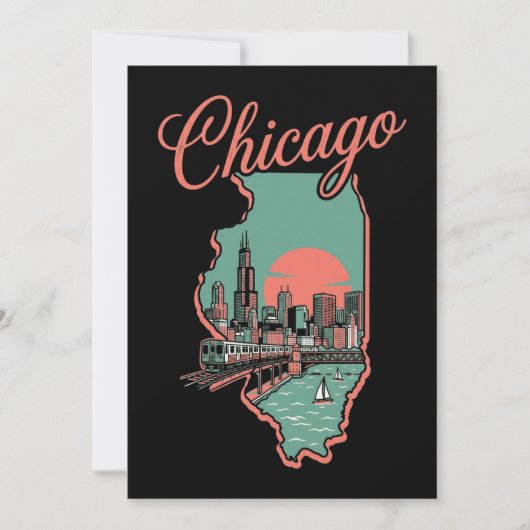Minimalistisch logo van Chicago Illinois stad Kaart (Voorkant)