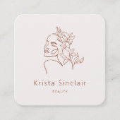 Minimalistisch Logo van de Feminine Floral Line Vierkante Visitekaartje (Voorkant)