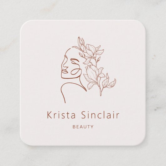 Minimalistisch Logo van de Feminine Floral Line Vierkante Visitekaartje (Voorkant)