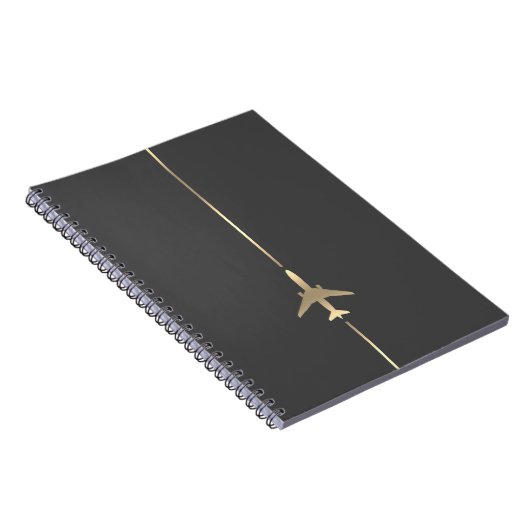 Minimalistisch Luchtvaart Goud Vliegtuig Notitieboek (Rechterzijde)