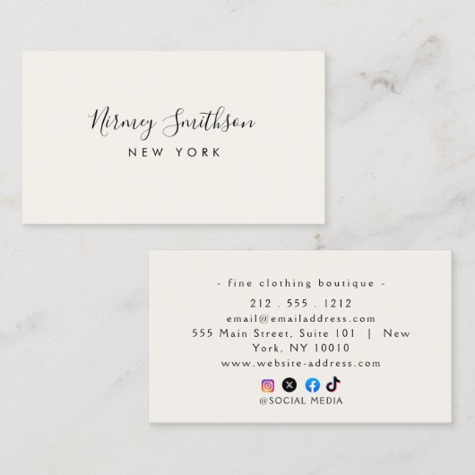 Minimalistisch luxe boetiek ivoor Visitekaartje (Voorkant / Achterkant)