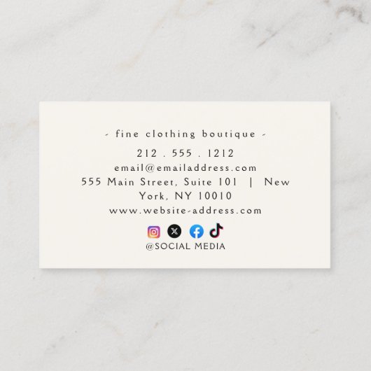Minimalistisch luxe boetiek ivoor Visitekaartje (Achterkant)
