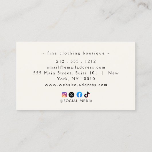 Minimalistisch luxe boetiek ivoor Visitekaartje (Achterkant)