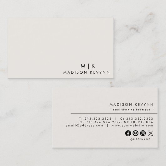 Minimalistisch luxe boetiek ivoor Visitekaartje (Voorkant / Achterkant)
