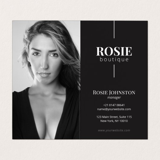 Minimalistisch luxe Boutique Hair Salon Black Whit Visitekaartje (Binnenkant ongevouwen)