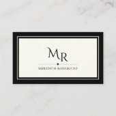 Minimalistisch luxe brutique zwart ivoor monogram visitekaartje (Voorkant)