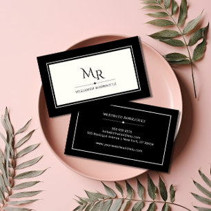 Minimalistisch luxe brutique zwart ivoor monogram visitekaartje