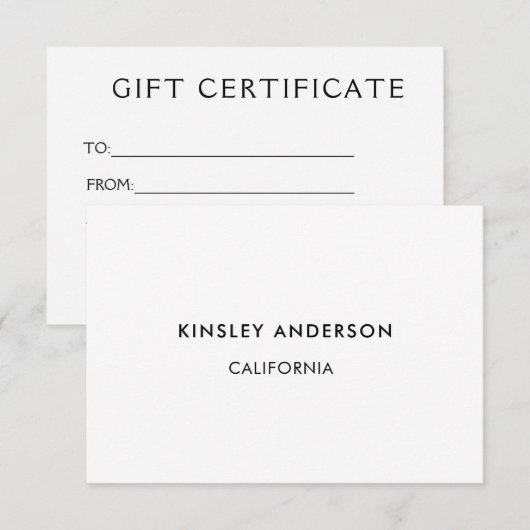 Minimalistisch luxe cadeaubon (Voorkant / Achterkant)