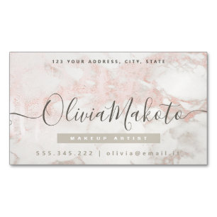Minimalistisch Luxe Script Marble Pink Design Magnetisch Visitekaartje