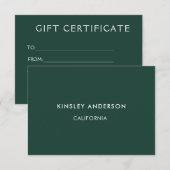 Minimalistisch luxe smaragd groen cadeaubon (Voorkant / Achterkant)