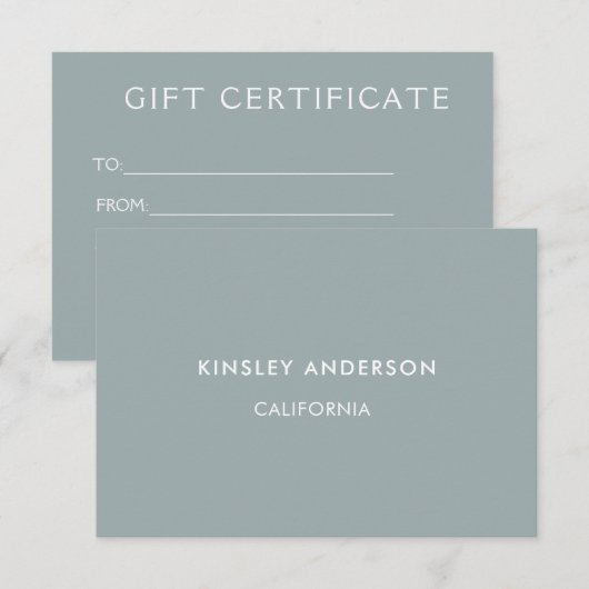 Minimalistisch luxe stoffig blauw cadeaubon (Voorkant / Achterkant)