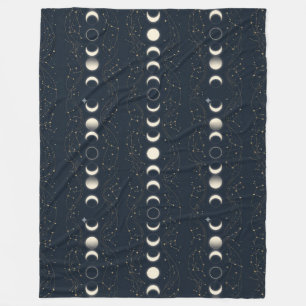 Minimalistisch maanfasenpatroon met sterren en nac fleece deken