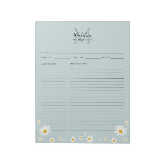 Minimalistisch Madeliefje Turquoise Script Monogra Notitieblok (Linkerzijde)