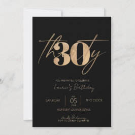 Minimalistisch Manuscript Black en Gold 30th Birth Kaart