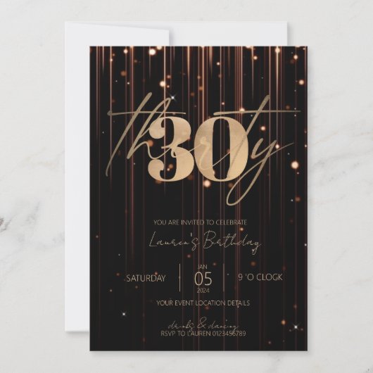 Minimalistisch Manuscript Black en Gold 30th Birth Kaart (Voorkant)