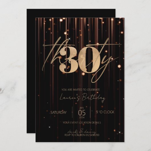 Minimalistisch Manuscript Black en Gold 30th Birth Kaart (Voorkant / Achterkant)