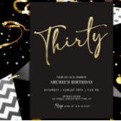 Minimalistisch Manuscript Black en Gold 30th Birth Kaart