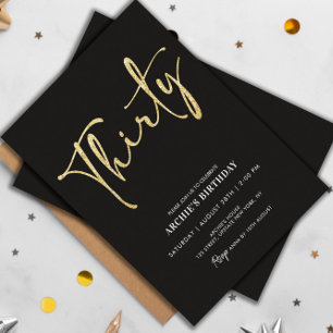 Minimalistisch Manuscript Black en Gold 30th Birth Kaart