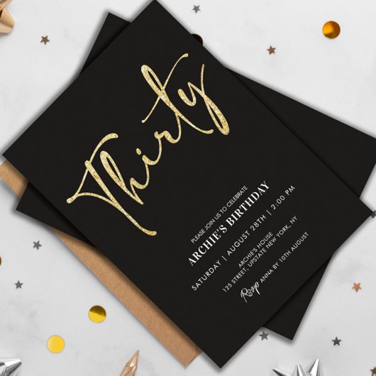 Minimalistisch Manuscript Black en Gold 30th Birth Kaart