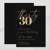 Minimalistisch Manuscript Black en Gold 30th Birth Kaart (Voorkant / Achterkant)