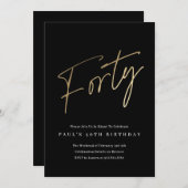 Minimalistisch Manuscript Black en Gold 40th Birth Kaart (Voorkant / Achterkant)
