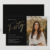 Minimalistisch Manuscript Black en Gold 40th Birth Kaart (Voorkant / Achterkant)