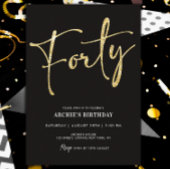 Minimalistisch Manuscript Black en Gold 40th Birth Kaart