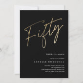 Minimalistisch Manuscript Black en Gold 50th Birth Kaart (Voorkant)