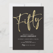 Minimalistisch Manuscript Black en Gold 50th Birth Kaart (Voorkant)