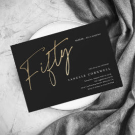 Minimalistisch Manuscript Black en Gold 50th Birth Kaart