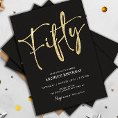 Minimalistisch Manuscript Black en Gold 50th Birth Kaart