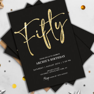 Minimalistisch Manuscript Black en Gold 50th Birth Kaart